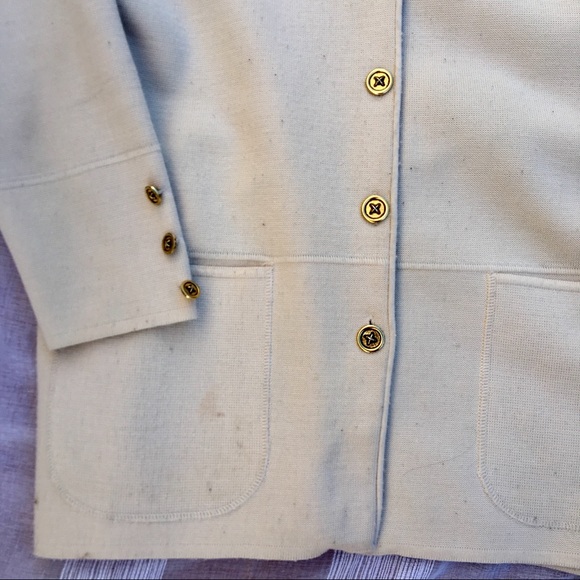 Vintage Jackets & Coats Vintage Cream Knit Blazer Gold Buttons Size